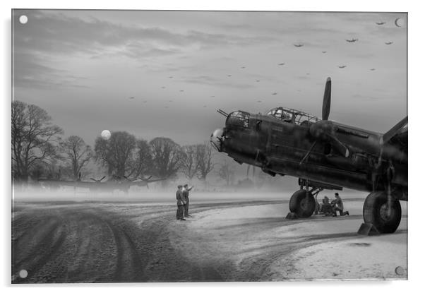 Time to go: Lancasters on dispersal B&W version Acrylic by Gary Eason