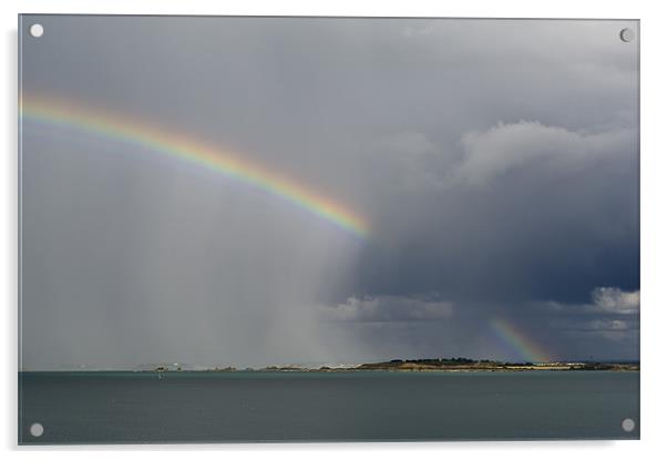 Rain and rainbow looking south Acrylic by Gary Eason