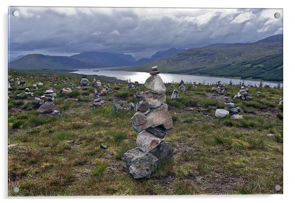 Odd cairns beside the A87 Acrylic by Gary Eason