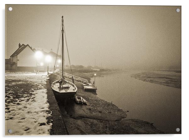 Boat at quay in fog Acrylic by Gary Eason