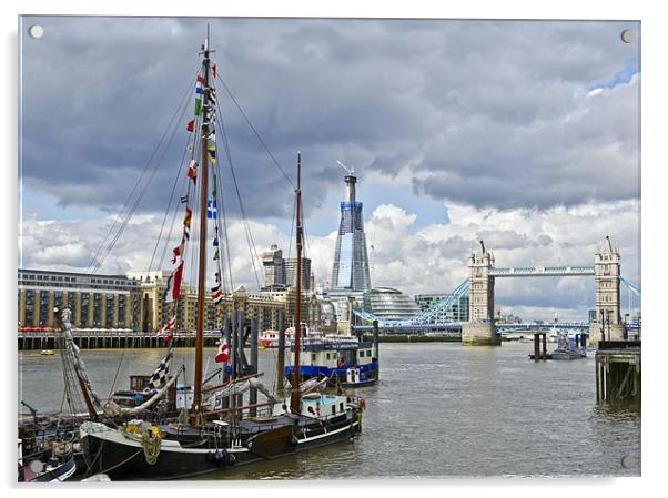 Boats, Shard, Tower Bridge Acrylic by Gary Eason