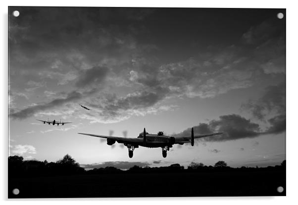 Lancasters taking off at sunset B&W Acrylic by Gary Eason