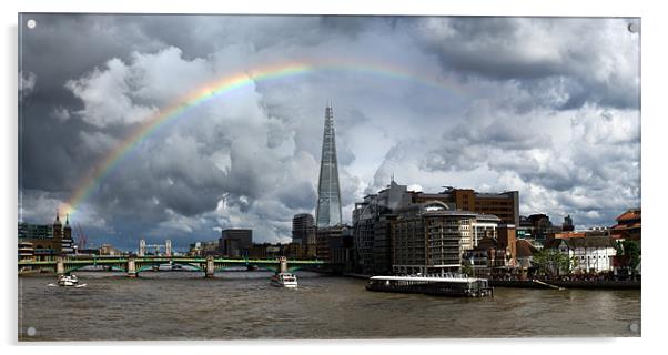 Thames rainbow with Shard and Globe Acrylic by Gary Eason