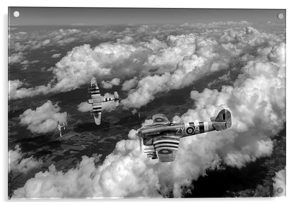 Hawker Typhoons diving black and white version Acrylic by Gary Eason