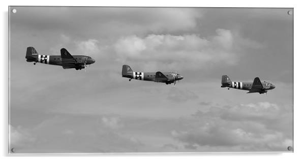 D-Day Skytrain trio black and white version Acrylic by Gary Eason