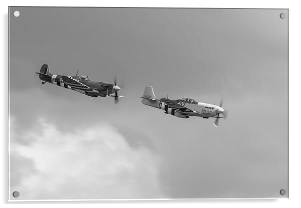 Spitfire and Mustang black and white version Acrylic by Gary Eason