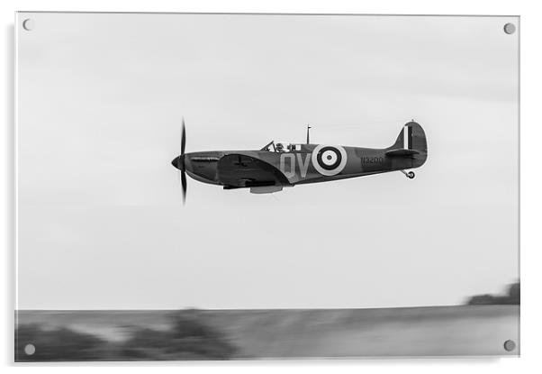 Spitfire low-level flying black and white version Acrylic by Gary Eason