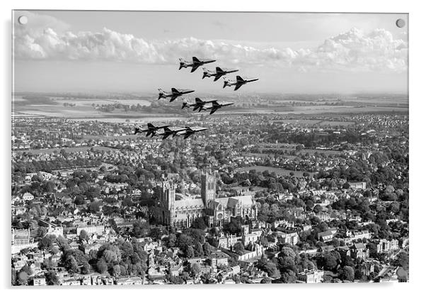 Red Arrows over Lincoln black and white version Acrylic by Gary Eason