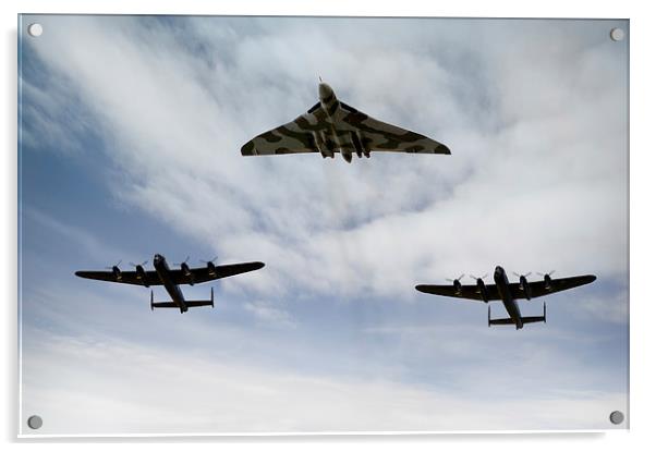 Three Avro bombers: Vulcan and Lancasters Acrylic by Gary Eason