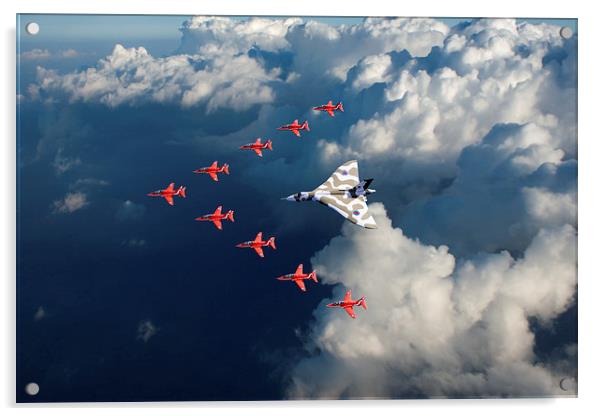 Red Arrows and Vulcan above clouds Acrylic by Gary Eason