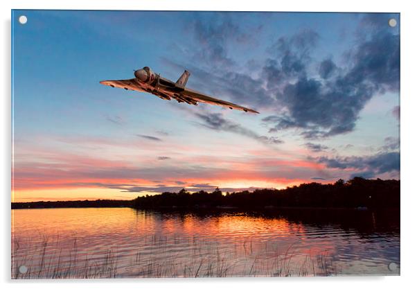 Vulcan low over a sunset lake Acrylic by Gary Eason