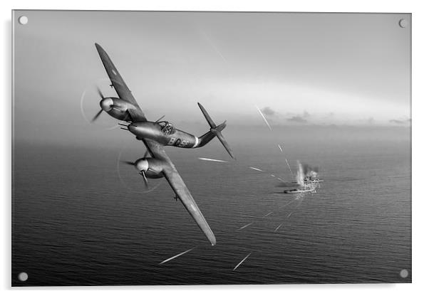 Westland Whirlwind attacking E-boats black and whi Acrylic by Gary Eason