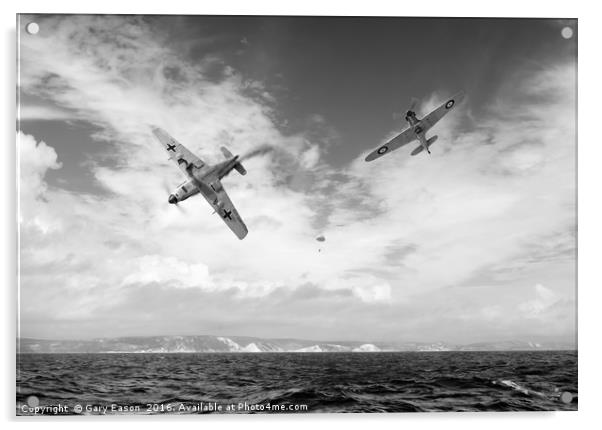 Bf109 down in the Channel B&W version Acrylic by Gary Eason