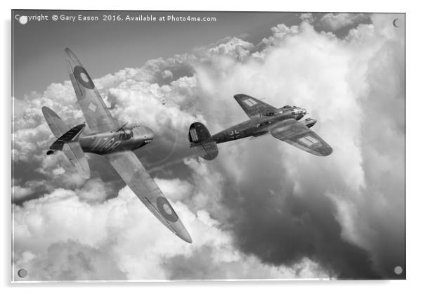The Chase: Spitfire pursuing Heinkel, B&W version Acrylic by Gary Eason