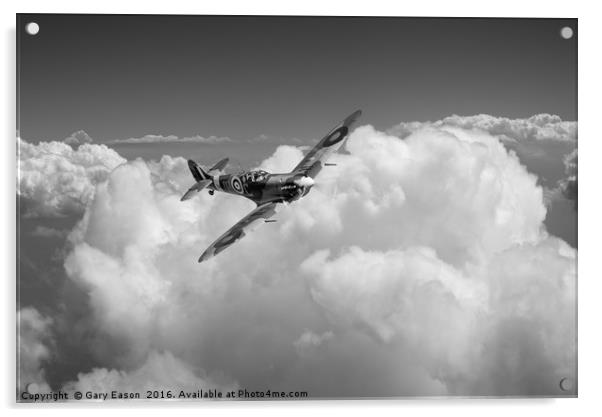 Spitfire above clouds B&W version Acrylic by Gary Eason