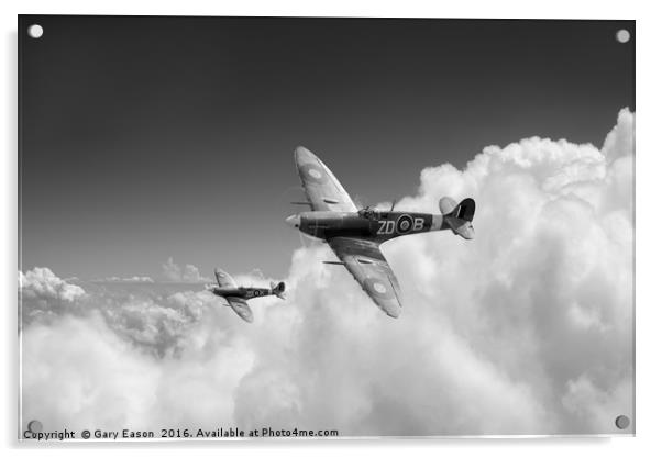 222 Squadron Spitfires above clouds, B&W version Acrylic by Gary Eason
