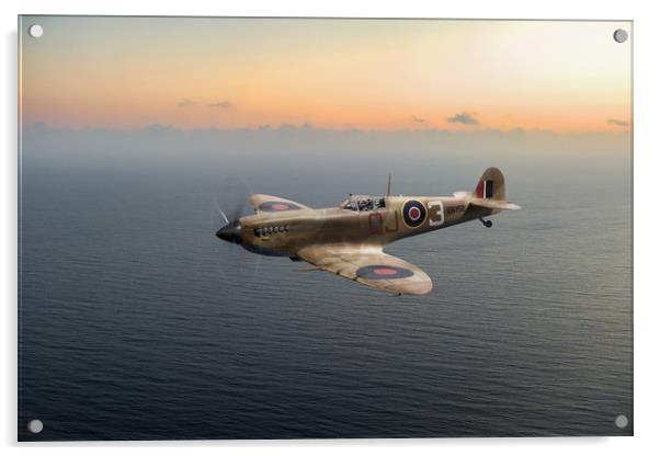 Spitfire EN152 over Gulf of Tunis  Acrylic by Gary Eason