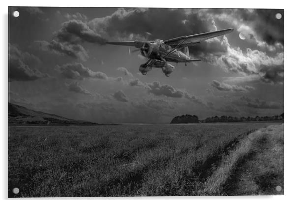 RAF Lysander on secret operation, B&W version Acrylic by Gary Eason