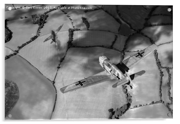 Adolf Galland attacking Spitfire B&W version Acrylic by Gary Eason