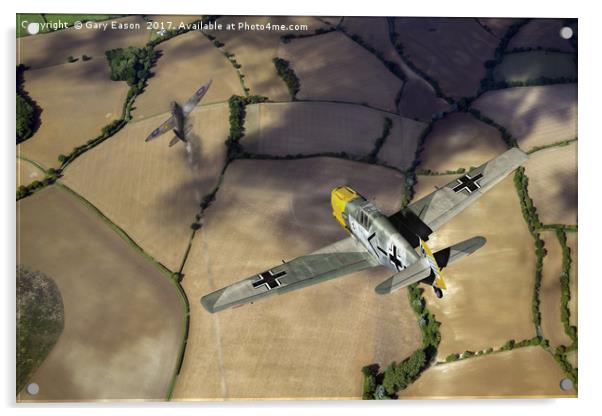 Adolf Galland attacking Spitfire Acrylic by Gary Eason