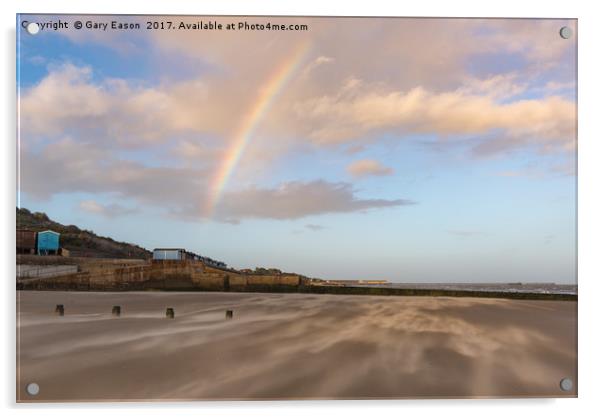 Rainbow over windblown sand on Frinton Beach Acrylic by Gary Eason