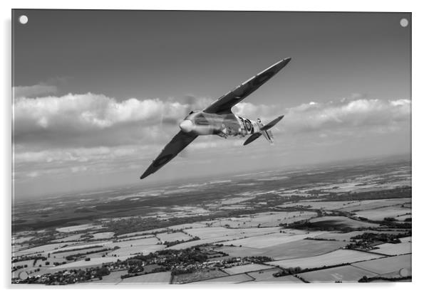 Spitfire TR 9 on a roll, B&W version Acrylic by Gary Eason