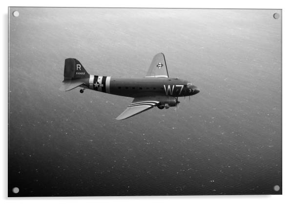 C-47 Skytrain over the Channel B&W version Acrylic by Gary Eason