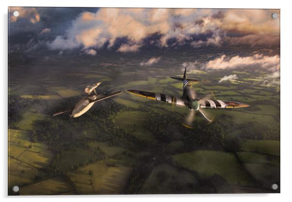 Spitfire tipping V1 flying bomb Acrylic by Gary Eason
