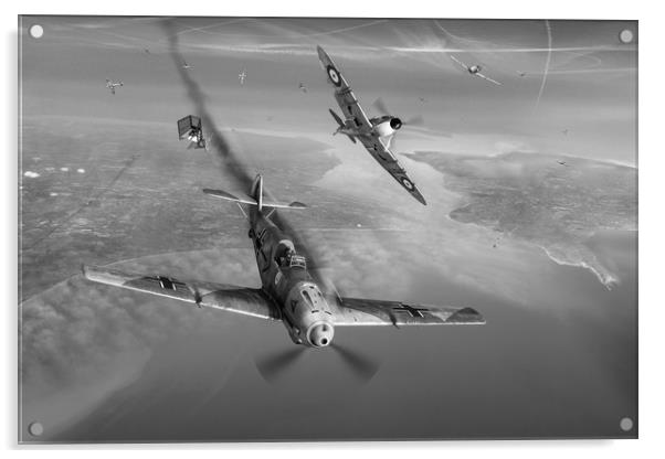 Helmut Wick shot down over Poole Bay, B&W version Acrylic by Gary Eason