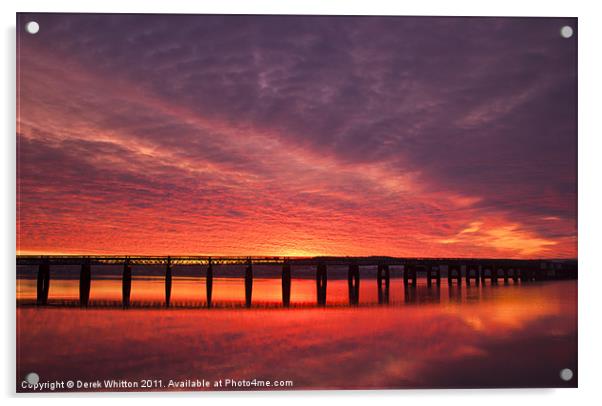 Dundee`s Tay Rail Bridge Sunrise. Acrylic by Derek Whitton