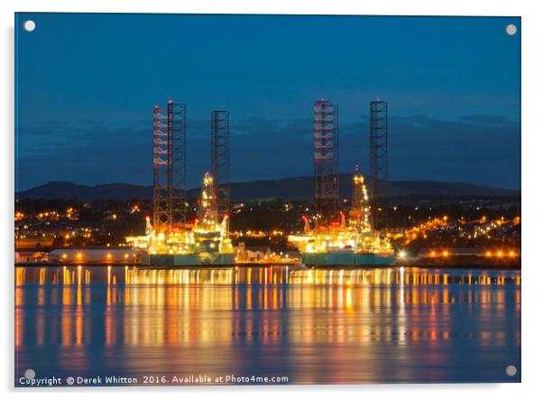 Oil Rigs at Dundee Acrylic by Derek Whitton