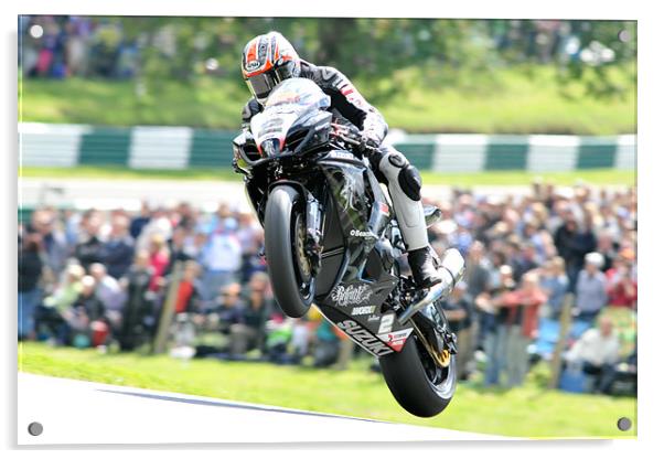 Josh Brookes - Take Off at Cadwell park 2011 Acrylic by SEAN RAMSELL