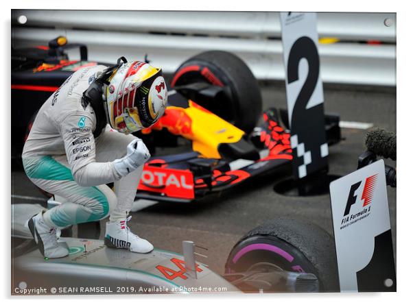Lewis Hamilton Celebrating His Win - Monaco 2016   Acrylic by SEAN RAMSELL