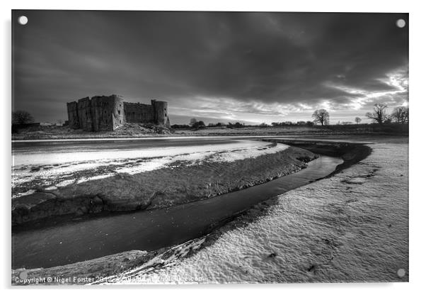 Carew castle winter landscape Acrylic by Creative Photography Wales