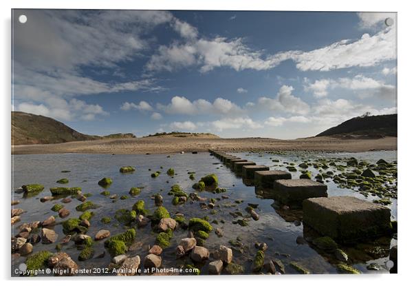 The stepping stones at Three Cliffs Bay Acrylic by Creative Photography Wales