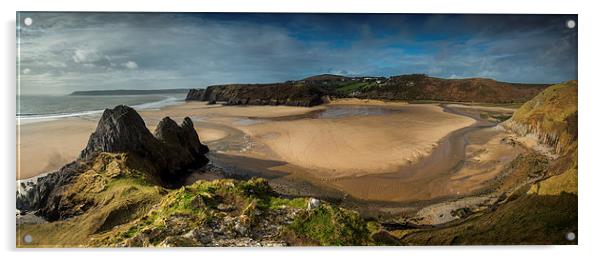 Three Cliffs Bay panorama Acrylic by Creative Photography Wales