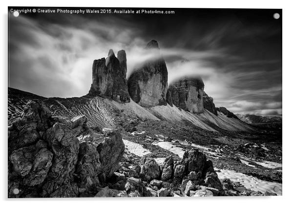 Tre Cime in the Dolomites  Acrylic by Creative Photography Wales