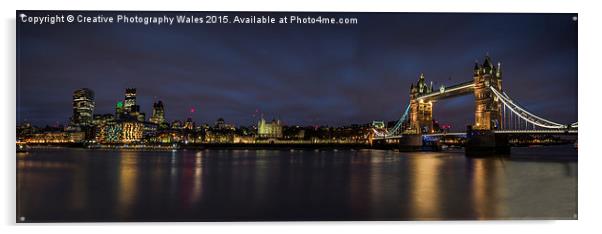 Tower Bridge Night Panorama Acrylic by Creative Photography Wales