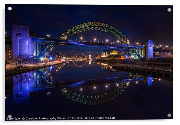 Tyne Bridge at Night Acrylic by Creative Photography Wales