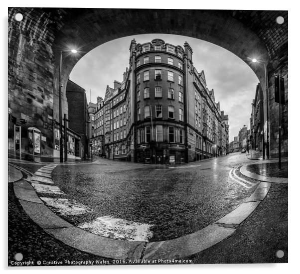 Newcastle street scene in monochrome Acrylic by Creative Photography Wales