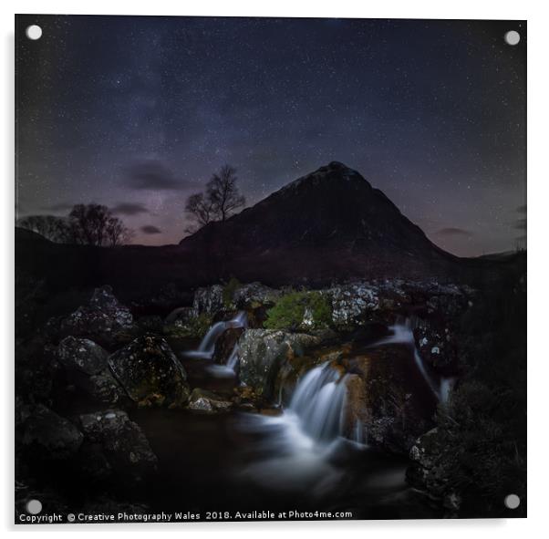 Glen Etive Waterfalls Night Sky Acrylic by Creative Photography Wales