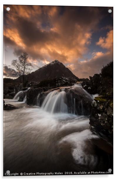 Glen Etive Waterfalls at Sunset Acrylic by Creative Photography Wales