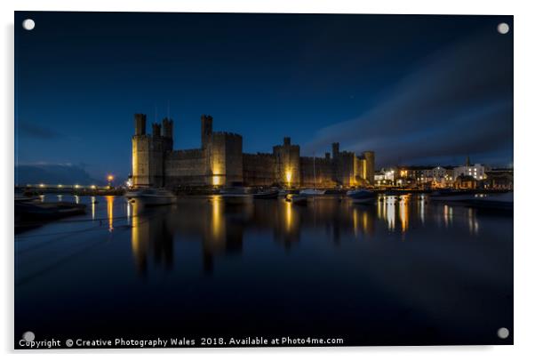 Caernarfon Castle Night View Acrylic by Creative Photography Wales