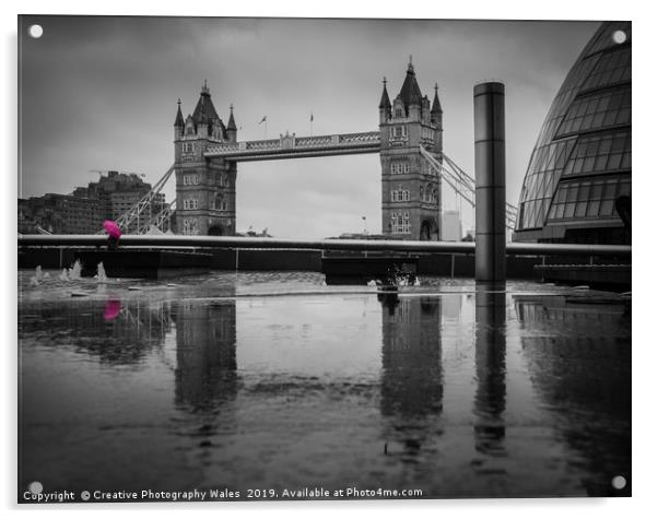 Pink Umbrella and Tower Bridge, London Acrylic by Creative Photography Wales