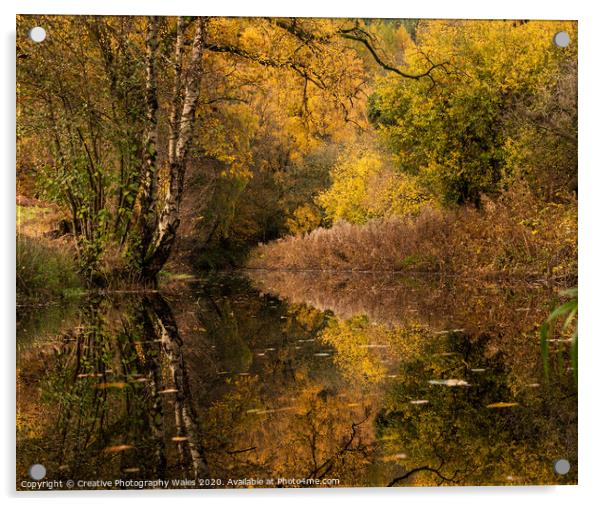 Autumn Reflection in Brecon Canal, Brecon Beacons Acrylic by Creative Photography Wales