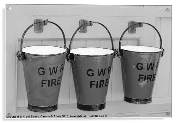 GWR Fire Buckets Acrylic by Nigel Barrett Canvas
