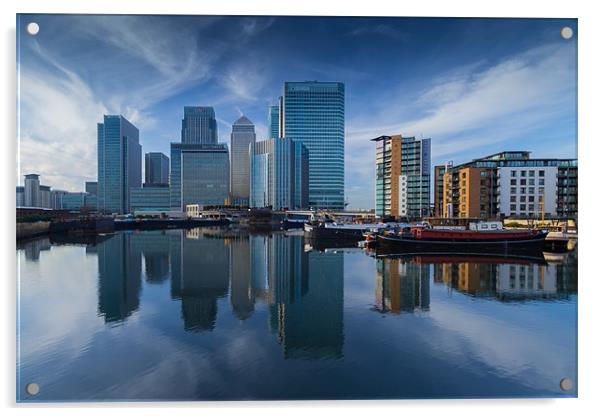 Blue Skys Over Canary Wharf Acrylic by Paul Shears Photogr