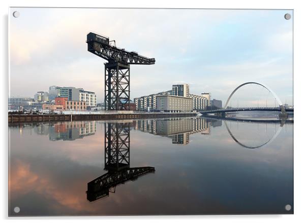 Crane and bridge reflection Acrylic by Grant Glendinning