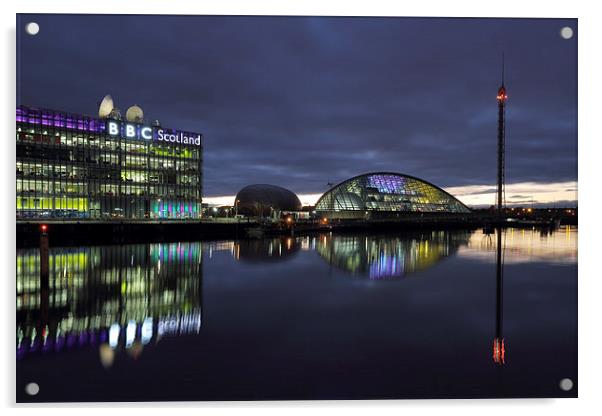 Glasgow River Clyde - Pacific Quay at Sunset Acrylic by Maria Gaellman