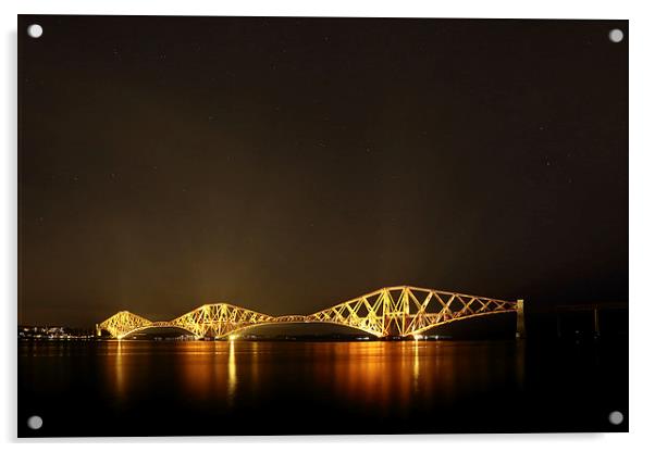 Firth of Forth Railway Bridge at Night Acrylic by Maria Gaellman
